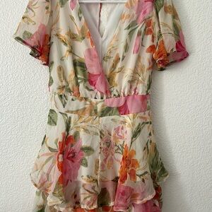 Blush Floral Tiered Romper in Cream, Pink, Orange & Green